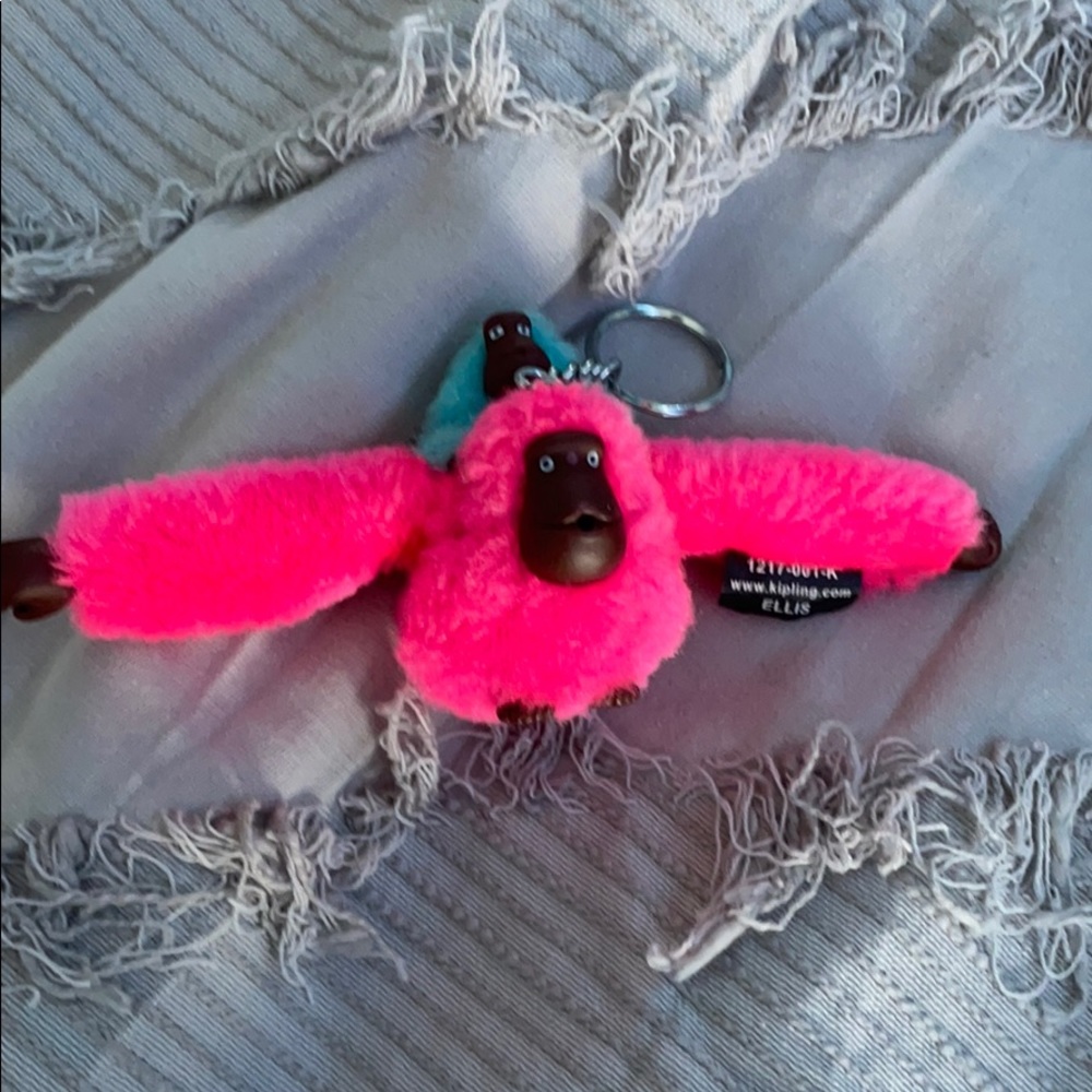 Kipling big pink and little blue monkey keychain